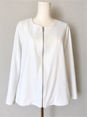 Eileen Fisher Organic Cotton Ponte Zip Front Jacket White Large L